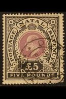 NATAL 1902 £5 Mauve And Black, SG 144, Used With Light Tone Spot & Damage To The Lower- Right Corner. Cat £1500. For Mor - Non Classés