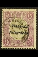 TRANSVAAL TELEGRAPHS 1903 "Transvaal Telegraphs" On £5 Purple And Grey Revenue, FOURNIER FORGERY, As Hiscocks 25, Used.  - Non Classificati