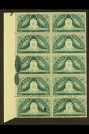 UNION VARIETY 1949 1½d Inauguration Of Voortrekker Monument, Left Marginal Block Of 10 Affected By TWO LARGE GREEN INK B - Ohne Zuordnung