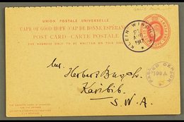 1917 (21 Aug) 1d + 1d KEVII Cape Complete Reply Card To Karibib Cancelled By Superb "KLEIN WINDHUK" Rubber Cds Pmk In Da - Zuidwest-Afrika (1923-1990)