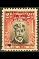 1924/9 2d Admiral In Black And Carmine, Perf 12½, Printers Sample, Overprinted "Waterlow & Sons / Limited / Specimen" An - Südrhodesien (...-1964)