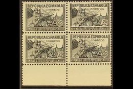 1938 1p20 Black "In Honour Of The Militia", SG 861g (Edifil 797), Never Hinged Mint BLOCK OF FOUR With Sheet Margin At B - Other & Unclassified