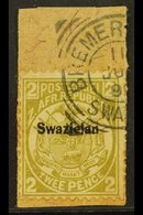 1889-90 2d Olive-bistre, Perf 12½ Overprinted, Variety "Swazielan", SG 5b, Fine Used On A Piece Tied By Large Part Breme - Swasiland (...-1967)