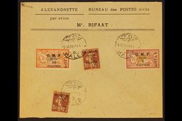 1921 Flown Cover From Halep To Alexandrette Franked 1921 Airmail Set, SG 86/88 Plus 1pi On 20c Brown Lake Sower. For Mor - Syrie