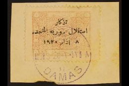 ARAB KINGDOM 1920 5m Brown Red Ovptd "Commemoration Of Syrian Independence", SG K98, Used On Piece With Violet Damas Cds - Syria