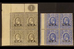 1921 MINT / NHM BLOCKS OF 4. 12c Grey "G.E.A." Opt, SG 63, Upper Left Corner CONTROL PLATE '1' BLOCK Of 4 Fine Mint (all - Tanganyika (...-1932)