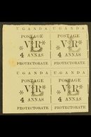 1896 4a Black, Ovptd "L" For Local Use, In A Right MARGINAL BLOCK OF FOUR, SG 73, Unused, Without Gum, A Few Tone Spots  - Oeganda (...-1962)