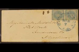 1862 5c Blue Jefferson Davis (Scott 7, SG 8) Vertical PAIR On Cover Tied By Blue "Columbia" Cds Cancel. Stamps With Four - Other & Unclassified