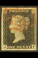 1840 1d Black Lettered "J F", Plate 1a, SG 2, Used With Four Margins And Red MX Cancellation. For More Images, Please Vi - Non Classés