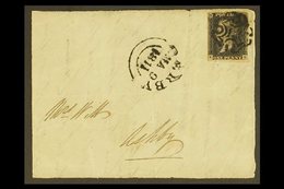 1840 1d Black 'KE' Plate 1b, SG 2, Used On Large Piece/cover Front Tied By Black Maltese Cross Postmark, Plus "Derby / M - Unclassified