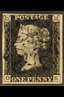 1840 1d Black 'OK' Plate 5, SG 2, Used With 4 Margins And Complete Upright Lightly- Struck Black MC Cancellation. For Mo - Non Classés