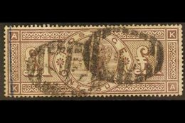 1884 £1 Brown-lilac, Wmk Crowns, SG 185, Used With Light London Barred Ovals & Blue Crayon Line At Left. Fresh Colour &  - Other & Unclassified