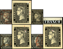 Ed. 0 1 - 6 Cuartos. Lote De 10 Sellos Con Diversas Variedades Y Retoques De Plancha. Muchos No Reseñados - Used Stamps