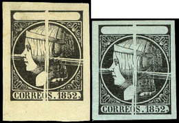 2 Valores Pruebas Punzón Limado. 2 Valores En Papel Blanco Y Papel Azul (Galvez 26-27) - Used Stamps