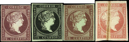 * 4 Valores - 2 Cuartos. Conjunto De 4 Sellos Ensayos De Color (2 Cuartos Castaño Violeta + 2 Cuartos Negro…) - Used Stamps