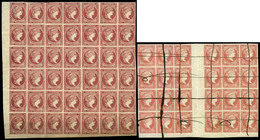 Ed. **/0 48+48C - 1856/1859. 4 Cuartos. Conjunto Formado Por 6 Bloques (48 En Bl. De 12, Cabecera De Pliego…) - Used Stamps