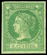Ed. * 51 - 2 Cuartos Verde. Precioso Ejemplar Por Sus Amplios Márgenes Y Color Fresco. Certificado GRAUS. Cat. 475€ - Used Stamps