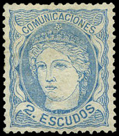 Ed. * 112 - 2 Esc. Azul. Muy Buen Ejemplar Por Centraje Y Color Intenso. Cert. SORO.Cat.2.060€ - Usati