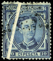 Ed. 0 175 - Alfonso XII. 10 Cts. Azul. Variedad Gran Fuelle De Papel. Espectacular Y Rara Pieza En Esta Condición. - Gebruikt