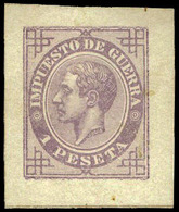 Galvez IG-54 - Impuesto De Guerra. Prueba Punzón. Márgenes Grandes. 1 Ptas. Lila. Preciosa Y Muy Rara Pieza - Used Stamps