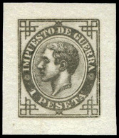 Galvez IG-55 - Impuesto De Guerra. Prueba De Punzón. Márgenes Grandes.1 Ptas. Gris Perla.Rara Y Preciosa Pieza - Used Stamps