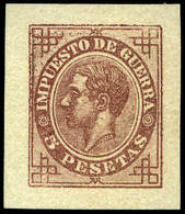 Galvez IG-56 - Impuesto De Guerra. Prueba De Punzón. Márgenes Grandes. 5 Ptas. Carmín. Rara Y Preciosa Pieza - Used Stamps