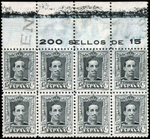 Ed. ** 315BP - 1922. 15 Cts. Gris Azulado. Bl. De 8. Cabecera De Pliego. Variedad Filigrana Billete De Banco - Unused Stamps