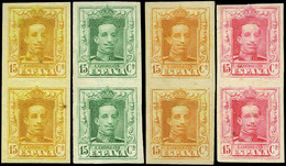 Año 1922 - Conjunto De 4 Parejas Verticales 15 Cts. S/D. Distintos Ensayos De Color.Interesante - Unused Stamps