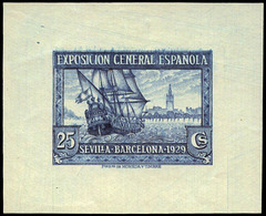 Galvez 2419 - 1929. Prueba De Punzón Papel Corriente. 25 Cts. Azul Preciosa Y Muy Rara Pieza - Unused Stamps
