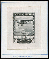 Galvez C.A.71 Aereo - Prueba De Punzón Sobre Cartulina Estucada Con Pie Imprenta 5 Cts. Negro - Unused Stamps