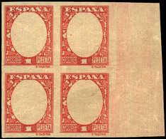 Galvez 2531 - 1930. Ensayo De Plancha Del Marco 1 Ptas Carmín En Bl. De 4. Borde Hoja. Escasa - Unused Stamps