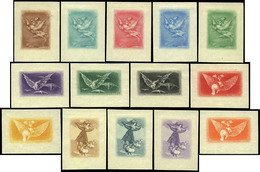 Año 1930 Aereo - Ensayos De Plancha De Los Centros En Colores Adoptados.14 Valores.(Galvez C.A. 204.....) - Unused Stamps