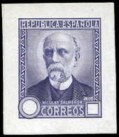 Galvez 3018 - 1932. Nicolás Salmerón.Prueba De Punzón Sin Valor Y Sin Pie Imprenta En Cartucho. Color Azul - Unused Stamps