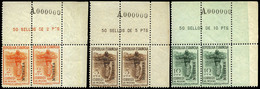 Ed. ** 798M/800M - 1938. 3 Valores En Parejas Esquina De Pliego Con Numeración Ceros Y Sobrecarga “Muestra” - Unused Stamps