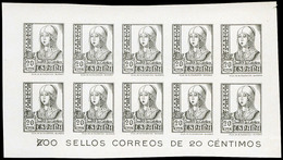 PRUEBA 1937 - 20 Cts. Prueba En Negro Del Bloque Reporte. No Cat. Pieza De Gran Rareza - Unused Stamps