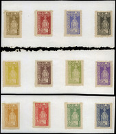 Año 1937 - Conjunto De 12 Pruebas En Distintos Colores (sin Impresión “A” De España) Adheridos Sobre Cartulina - Unused Stamps