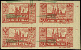 Año 1937 - Ensayo De Plancha 30 Cts. En Bl. De 4 Sobre Naipe. Precioso Y Escaso - Unused Stamps