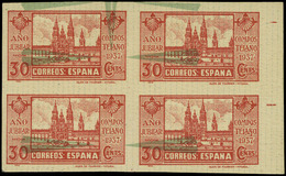 Año 1937 - Ensayo De Plancha 30 Cts. En Bl. De 4 Sobre Naipe. Precioso Y Escaso - Ungebraucht