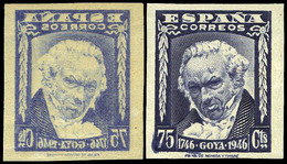 Ed. ** 1007+1007A S/D - 1946. Conjunto De 2 Valores Sin Dentar Color Azul + Ultramar + Variedad Calcado Al Dorso - Neufs