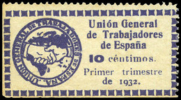 All. 745 - U.G.T. Cuota 10 Cts. Azul. Muy Escaso Ejemplar - Vignette Della Guerra Civile