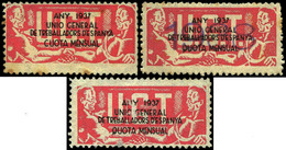 All. 758/60 - U.G.T. Cuota Mensual. (serie Completa 3 Valores, Uno Con “c”, Uno Con “q” Y Otro Sobrecargado “1938”) - Spanish Civil War Labels