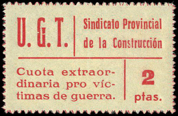 All. ** 832 - U.G.T. Pro Víctimas De Guerra. 2 Ptas. Rojo. Sin Charnela. Raro - Verschlussmarken Bürgerkrieg