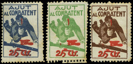 All. * 3446/8 - Ajut Al Combatent 25 Cts. (3 Valores, Azul, Verde Y Marrón). Raro Conjunto - Spanish Civil War Labels