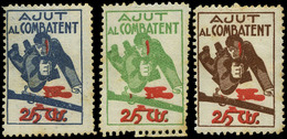 All. * 3446/8 - Ajut Al Combatent 25 Cts. (3 Valores, Azul, Verde Y Marrón). Raro Conjunto - Viñetas De La Guerra Civil