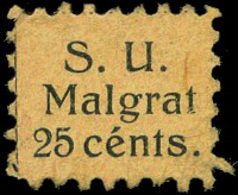 Barcelona. MALGRAT. “S.U. 25Cts.” (Sindicato único). Muy Raro - Emissions Républicaines