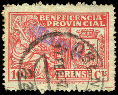 All. 0 1 - Orense. CELANOVA. “Beneficencia Provincial. 10 Cts.” Con Marca Tampón Violeta “Celanova”. Muy Raro - Republican Issues