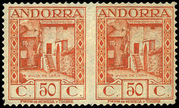 Ed. ** 23 - 1929. Paisajes Andorra. 50 Cts. Naranja. Pareja S/D En Medio. No Cat. Este Valor Con Esta Variedad - Autres & Non Classés