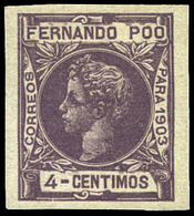 Ed. ** 123 S/D - 1903. Alfonso XIII. 4 Cts. Lila.S/Dentar.Sin Charnela.Muy Raro Ejemplar.Cert.GRAUS - Fernando Po