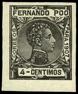 Ed. ** 155 S/D - 1907. Alfonso XIII. 4 Cts. Negro. S/Dentar.Esquina De Pliego.Sin Charnela.Muy Raro Ejemplar - Fernando Poo