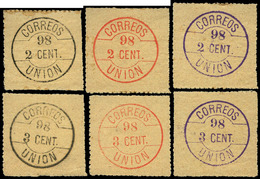 1898. Provisionales “Union”. Conjunto De 6 Ejemplares (3 De 2 Cts Y 3 De 3Cts. En Distintos Colores. Raro Conjunto - Philipines